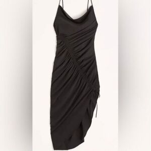Abercrombie & Fitch Black Medium Asymmetrical Ruched Cocktail Dress